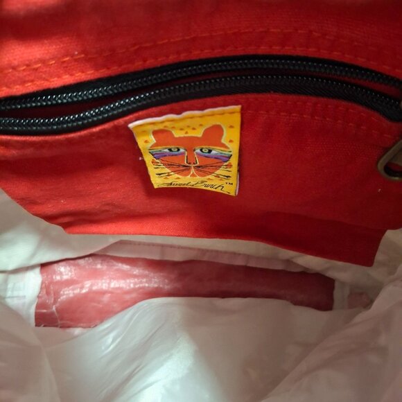 Laurel Burch Red Cotton Cat Face Tote Bag With Triangular Patterns Braided - Picture 6 of 6